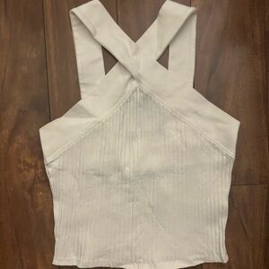 White Cross-strap Ribbed Tank Top